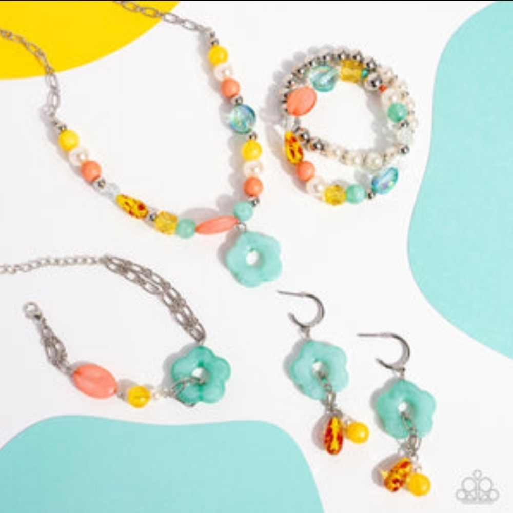 Paparazzi Pastel Bloom Jewelry Set - Turquoise & Coral